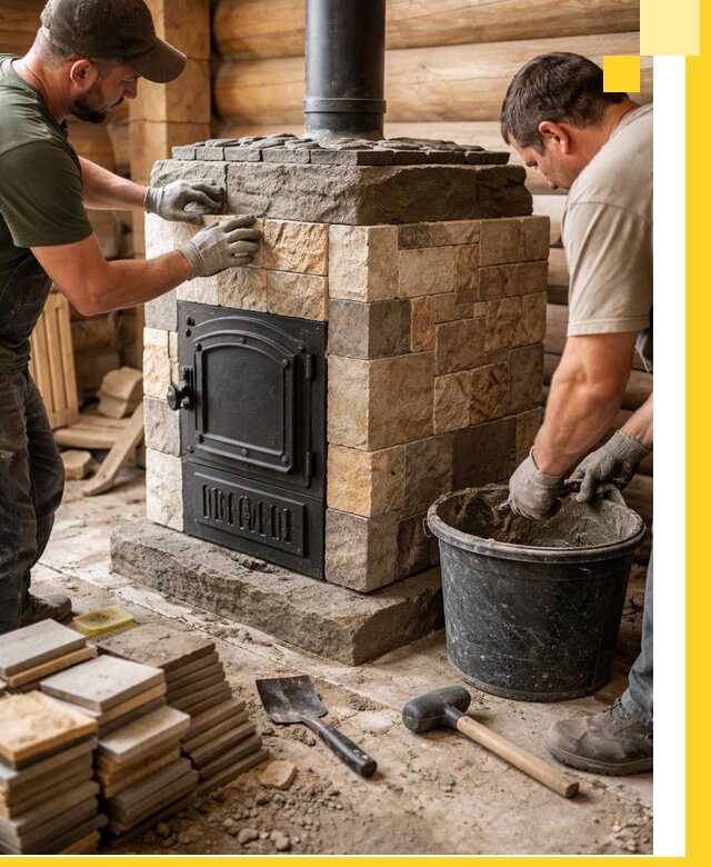 Облицовка банной печи под ключ в Арзамасе: камень и плитка