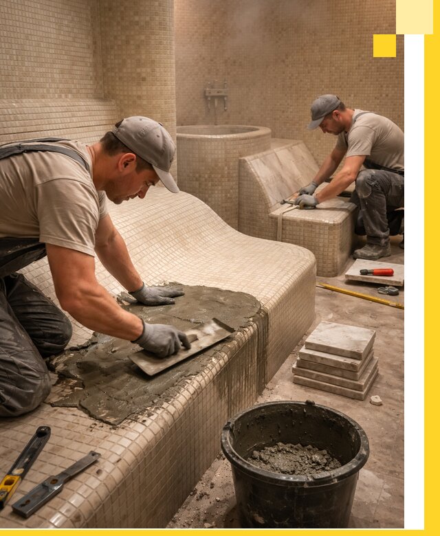 Лежаки для хамама под ключ в Арзамасе, проект и монтаж