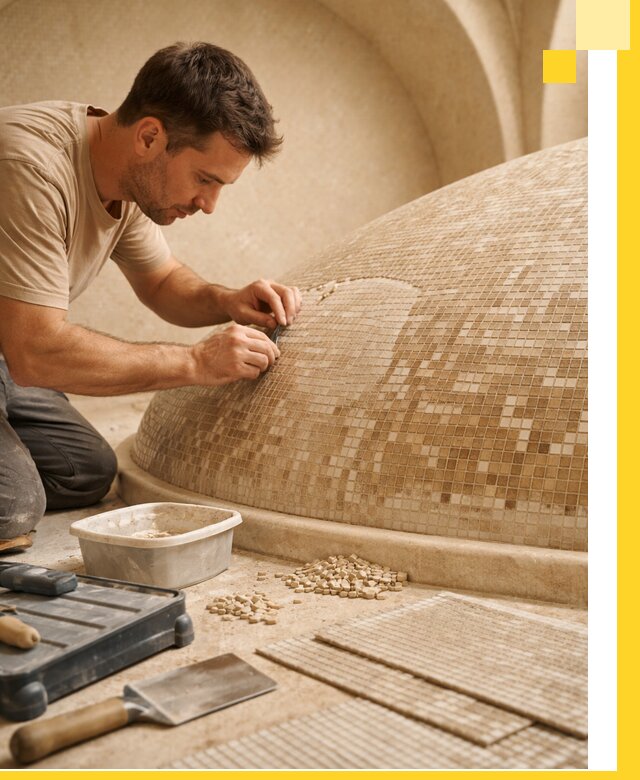 Профессиональная укладка мозаики для хамама под ключ в Арзамасе